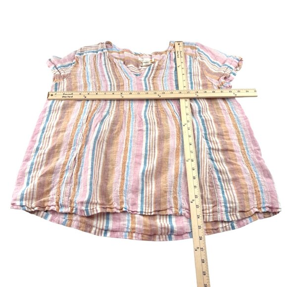 C&C California Women's Striped Linen Top XL Pastel Multicolor - Picture 2 of 4